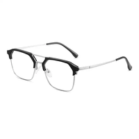 Lunettes Homme Demi-Monture Carrées Grande Monture en Alliage, Lunettes de Vue Myopie Anti-Lumière Bleue, Monture d'Ordinateur