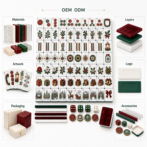 Custom Holiday Theme Acrylic Mahjong Set High End Red Green Glitter Engraved Game Tiles with Storage Case - Product Image 4