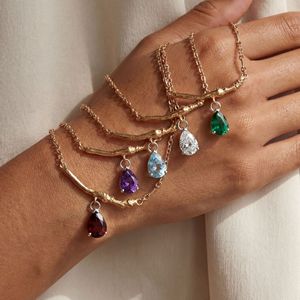 Collier tendance en cuivre plaqué or 14 carats avec pendentif goutte d'eau en zircon, bijou pierre de naissance - Product Image 1