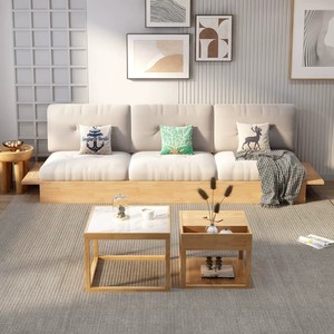 Ensemble de tables basses gigognes en bois massif naturel avec plateau en marbre et rangement, <span class=keywords><strong>Nankang</strong></span> Jiangxi, vente en gros pour salon familial - Product Image 3