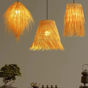 Candelabro tejido de bambú de Asia, lámpara de bambú de paja tejida de ratán creativa, Restaurante japonés Retro, restaurante con personalidad, arte de ratán - Product Image 2