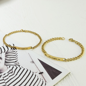 <span class=keywords><strong>Bracelet</strong></span> de couple en acier inoxydable Logo personnalisé/Nom/Mots <span class=keywords><strong>Bracelet</strong></span> personnalisé <span class=keywords><strong>Bracelet</strong></span> en plaque vierge pour hommes et femmes <span class=keywords><strong>Bracelet</strong></span> cubain - Product Image 3