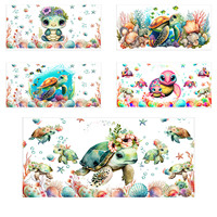 Autocollant de transfert UV DTF pour gobelet de 16 oz, motif tortue mignon, personnalisé, étanche, pour vente en gros et en vrac