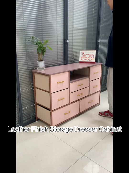 Luxury Pink Pu Leather Drawers Storage Drawer Cabinet Dresser With Drawers