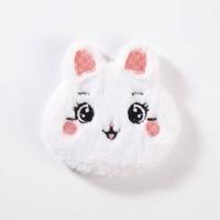 Miroir de maquillage miniature portable léger en aluminium avec poche en peluche de lapin de dessin animé brodé sur mesure, 7,5x8 cm, pour cadeau de beauté ou de vacances