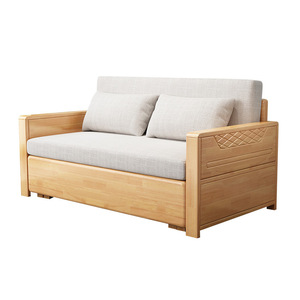 <b>Sofa</b> <b>Bed</b> Solid Wood Convertible Extendable Foldable With Storage For <b>Small</b> Apartments Double Size Natural Walnut Color - Product Image 3