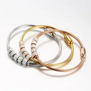 VRIUA Chất Lượng Cao Bán Buôn Thời Trang Đồ Trang Sức Từ Clasp Rắn Chuỗi Vòng Đeo Tay Bangle Thép Không Gỉ Kim Cương Vòng Đeo Tay