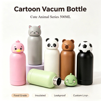 Botol Air Termos Stainless Steel Dinding Ganda Anti Bocor Bebas BPA dengan Tutup Motif Hewan Lucu, Cangkir Karakter Kawaii untuk Anak dan Dewasa