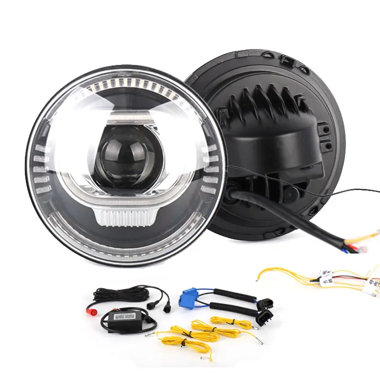 Car Accessories Offroad Light Rgb BT Control 50W 7inch Round LED Work Light With DRL Hi/Low Beam