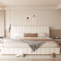 Cadre de lit en tissu de style moderne et épuré, tailles Queen et King, ensemble de chambre à coucher aux tons neutres et chaleureux, lit au design minimaliste