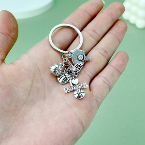 Porte-clés de basket-ball en argent antique, pendentif sportif en alliage de zinc pour cadeau et accessoires DIY - Product Image 2