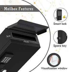 Boîte aux lettres murale moderne et étanche pour l'extérieur avec serrure numérique intelligente Boîte aux lettres en métal - Product Image 3