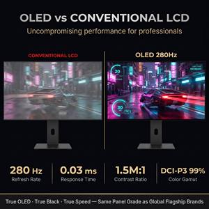 หน้าจอเกมโอแอลอีดีขนาด27นิ้ว2K QHD 280Hz <span class=keywords><strong>Oled</strong></span> DCI-P3 99% <span class=keywords><strong>HDR</strong></span> 0.03MS โลโก้ที่กำหนดเองจากโรงงาน MOQ ต่ำ - Product Image 3