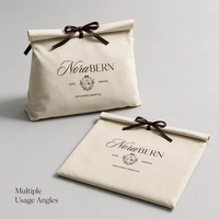 Sac d'emballage en toile naturelle écologique pour vêtements de bébé, pochette anti-poussière en coton avec rabat imprimé personnalisé, logo bio