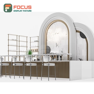 ชั้นวางสินค้ากาแฟขนาดกะทัดรัด ชั้นวางโชว์ขวดน้ำเชื่อมแบบกระจกหน้าไม้ ชั้นวางโชว์สินค้าคาเฟ่ - Product Image 6