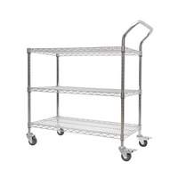 Chariot réglable à 3 niveaux avec poignée à double sangle Chariot robuste en métal chromé avec étagère en fil de chrome