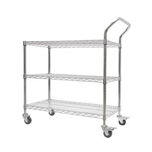 Chariot réglable à 3 niveaux avec poignée à double sangle Chariot robuste en métal chromé avec étagère en fil de <span class=keywords><strong>chrome</strong></span> - Product Image 2