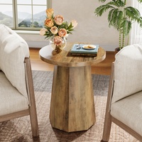 Table d'appoint ronde sur pied, table d'appoint pour canapé de ferme avec base octogonale, table de chevet marron rustique pour salon, chambre à coucher