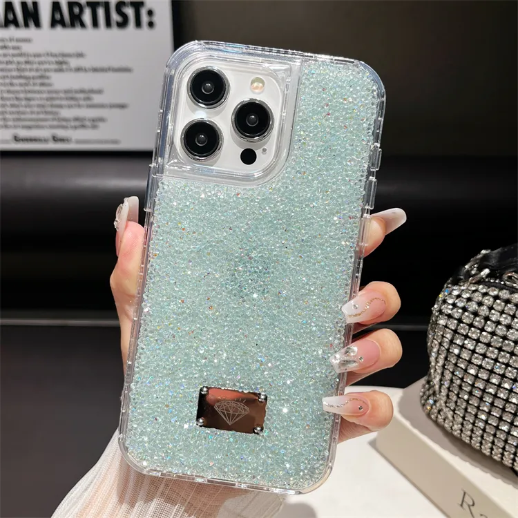 Hot selling Unbreakable 3 in 1 glitter diamond luxury fundas phone case for iPhone 15 14 13