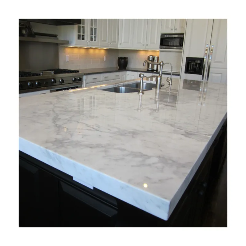 Prefab luxe design keuken marmeren aanrechtblad italiaanse bianco carrera staturio wit marmer keuken top