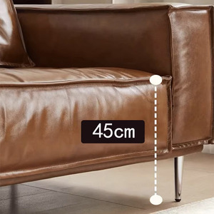 Italian Luxury Retro Oil Wax Leather <b>Sofa</b> Straight Top Grain Cowhide <b>For</b> Small Living Room - Product Image 3