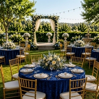 Nappe de table moderne en velours froissé bleu marine, faite à la main, 120/132 pouces, pleine longueur, imperméable, personnalisable pour mariage et banquet