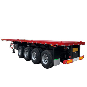 Semirremolque de Plataforma Plana de Acero de 4 Ejes y 16 Toneladas, Suspensión Mecánica, Cadenas Laterales Retráctiles, Puerta Trasera para Asegurar el Carga - Product Image 1