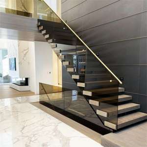 <span class=keywords><strong>Escalier</strong></span> flottant haut de gamme avec panneaux <span class=keywords><strong>en</strong></span> verre trempé transparent pour les intérieurs de villas contemporaines - Product Image 6