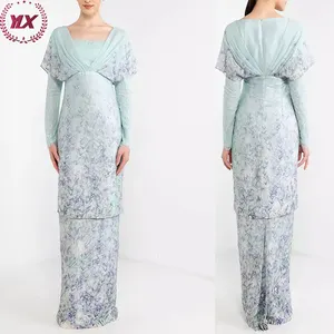Elegante Bloemenprint Met Kanten Moslim Groothandel Vrouwen Mode Moderne Baju Kurung Malaysia 2023