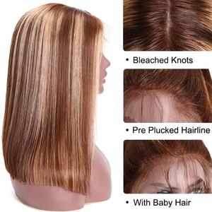 Tóc Giả Ngắn Bob Highlight 4/27 Màu Tóc Người Tóc Giả Ren Phía Trước Tóc Giả Màu Nâu Ombre Tóc Giả Ren Thụy Sĩ Đã Nhổ Sẵn - Product Image 5