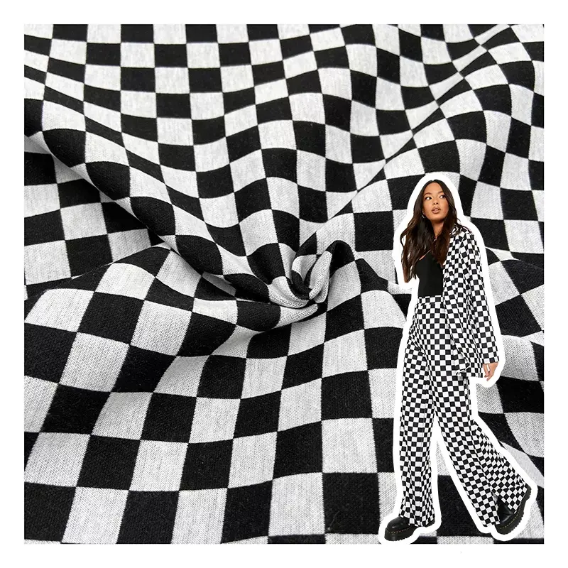 2024 đen & trắng checkerboard kiểm tra vải cho áo sơ mi căng Polyester Spandex sợi-nhuộm kẻ sọc vải