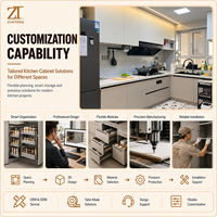 Meuble de cuisine beige chaud, solution de rangement moderne en forme de L, portes plates sans poignées pour projets d'aménagement intérieur résidentiel contemporain