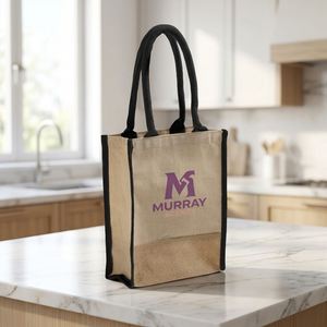 Natural Small Jute Tote Bags Two-Colored Edge Wrap <b>Thick</b> <b>Rope</b> Handles Full Side Support Book Church Promotion Giveaway Bags - Product Image 1