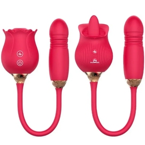 Vibratore Telescopico a Doppia Testa con Funzione di Leccata e Suzione, Modello QM-43 50Hz, per Masturbazione Femminile - Product Image 1