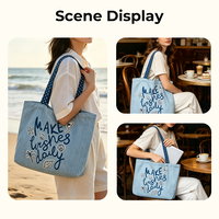 Tas Kanvas Katun Fashion dengan Logo Cetak Kustom, Kapasitas Besar, Tas Belanja Kanvas Putih dengan Saku dan Resleting untuk Pasokan Grosir