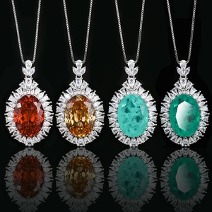 Elegant Smooth Eco-friendly <b>Copper</b> Jewelry 18*25mm Bezel Setting Oval Cut Colorful Zircon Pendant Necklace for Women Casual Wear - Product Image 5