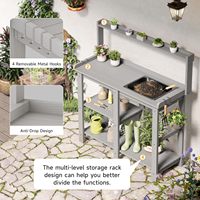 Banc de travail pour potager avec évier en acier inoxydable, gris, HDPS, plan de travail 230 lb, design anti-chute, 4 crochets pour jardin, patio, serre