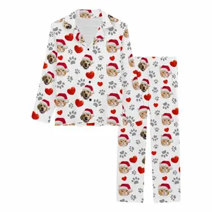 定制脸女男长袖睡衣个性化狗猫照片圣诞棉睡衣套装周年礼物