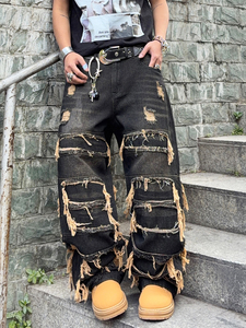 Nouveau style – <span class=keywords><strong>Jean</strong></span> large en denim pour <span class=keywords><strong>homme</strong></span> – Tendance explosive – <span class=keywords><strong>Jean</strong></span> extensible avec patchs pour <span class=keywords><strong>homme</strong></span> - Product Image 6