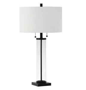 Lampe de table de bureau de style abstrait avec cadre en fer carré, or et noir, avec abat-jour en lin noir et port USB - Product Image 2