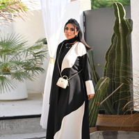Abaya ouverte modeste MQ285 pour femme, robe musulmane, coloris noir et blanc, empiècements, vêtement islamique, robe longue Dubaï