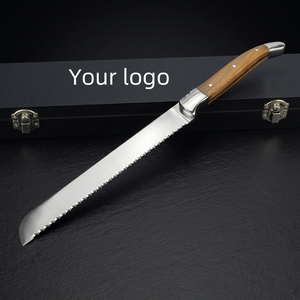 Couteaux de cuisine et accessoires <span class=keywords><strong>Couteau</strong></span> à <span class=keywords><strong>pain</strong></span> dentelé Laguiole de 8 pouces avec manche en bois d'olivier pour emballage de boîte cadeau - Product Image 1