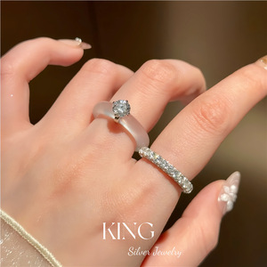 Anillo de calcedonia blanca con engaste de diamantes en forma de garra, joyería King Silver, anillo de compromiso para mujer - Product Image 5