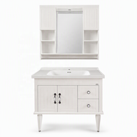 Meuble-lavabo de salle de bain moderne sur pied de 800 mm avec armoire miroir intégrée, ensemble de meubles de salle de bain de luxe avec vasque en céramique blanche cannelée