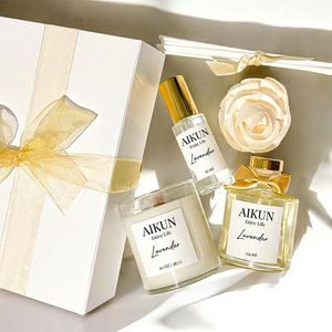 AIKUN OEM Vente en gros, étiquette privée personnalisée, ensemble cadeau de bougies parfumées de luxe, décoration d'intérieur, ensemble diffuseur en verre et cire - Product Image 1