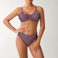 Bikini micro à deux pièces à taille haute en vichy pour femmes, tendance plage 2025, sexy, fabricant de maillots de bain personnalisés