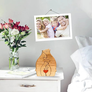 Gravure gratuite, puzzle en bois personnalisé avec la famille d'ours, cadeau de Noël ou d'anniversaire, sculpture du nom de la famille, 2 à 7 noms, décoration de bureau - Product Image 4