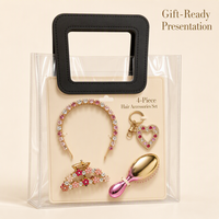 Ensemble de 4 accessoires pour cheveux en strass pour filles : serre-tête en cristal, pince à cheveux, porte-clés cœur, brosse à cheveux dégradée – Kit cadeau décoratif pour enfants