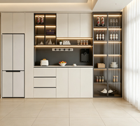 Buffet moderne encastré sur mesure avec armoire à vin, vitrine en verre blanc crème pour la maison, la cuisine et la salle à manger