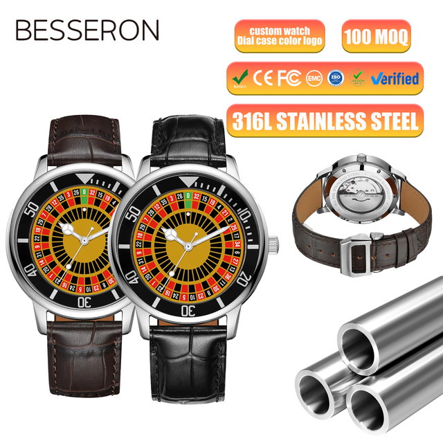 Hot Sell Men's Stainless Steel Luxury Gambling Disk Automatic Mechanical Roulette Casino Watch Japan Movement Sapphire Crystal